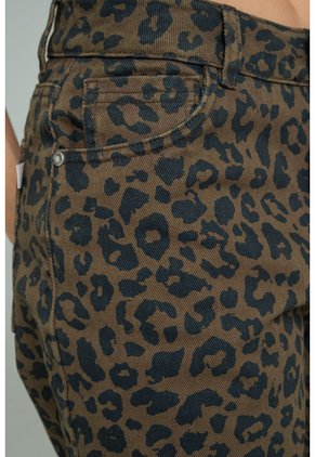 Jean Wide Leg Animal Print Café Ragged Pf21350098