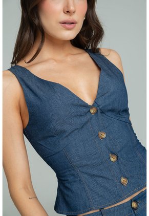 Top Denim Alaska Azul Ragged Pf21110029