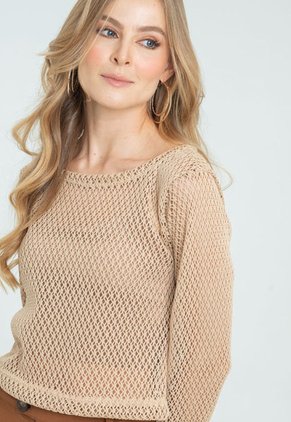 Blusa Tejida Manga Larga Beige Ragged Pf11112684
