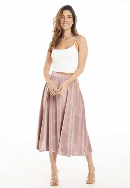 Falda Midi Velvet Rosa Ragged Pf11320410