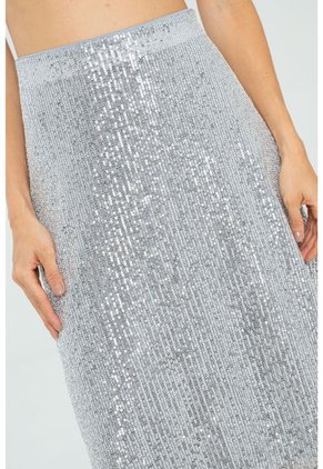 Falda Midi Lentejuelas Plateado Ragged Pf11320482