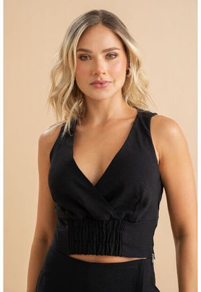 Crop Top Everlhy Negro Ragged Pf31113557