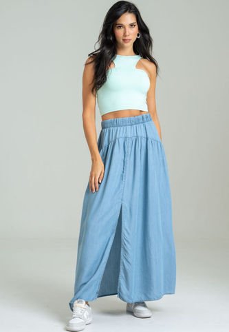 Falda Larga Tencel Abertura Azul Ragged Pf21320011 Ragged