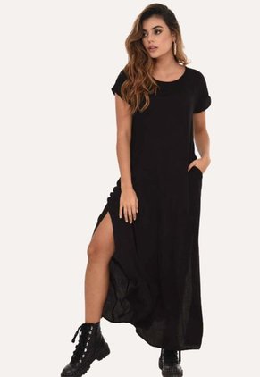 Vestido Largo Nova Negro Ragged Pf12510300