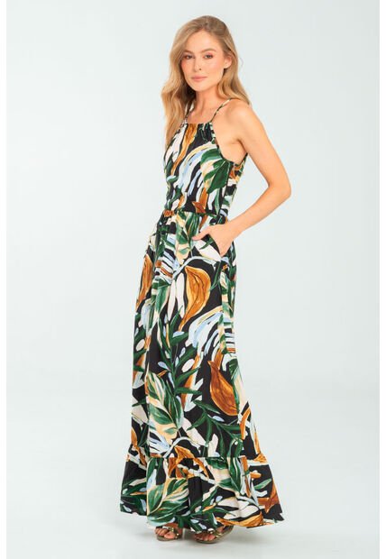 Vestido Largo Nhia Negro Ragged Pf11511403