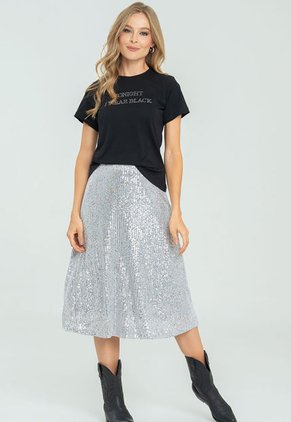 Falda Midi Lentejuelas Plateado Ragged Pf11320482