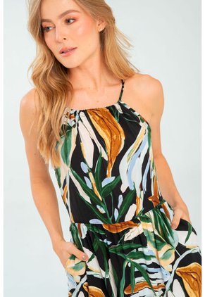 Vestido Largo Nhia Negro Ragged Pf11511403