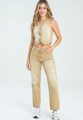 Jeans Mom Colors Beige Ragged Pf21350034 Ragged