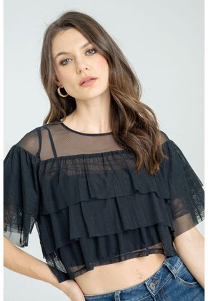 Blusa Capas Mesh Negro Ragged Pf12120362