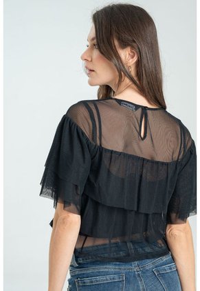 Blusa Capas Mesh Negro Ragged Pf12120362