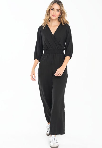 Enterizo Cruzado Resortado Negro Ragged Pf11530106