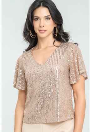 Blusa Manga Corta Brillos Crudo Ragged Pf12110831