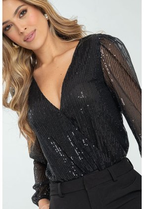 Body Manga Larga Brillo Negro Ragged Pf12100001