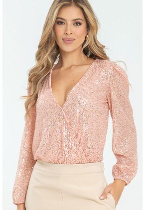 Body Manga Larga Brillo Rosa Ragged Pf12100001