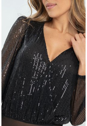 Body Manga Larga Brillo Negro Ragged Pf12100001