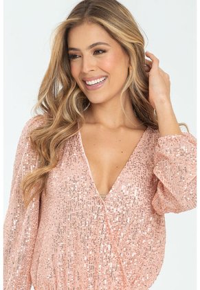 Body Manga Larga Brillo Rosa Ragged Pf12100001