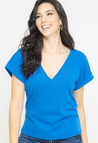 Camiseta Escote Pico Azul Ragged Pf51120611 Ragged