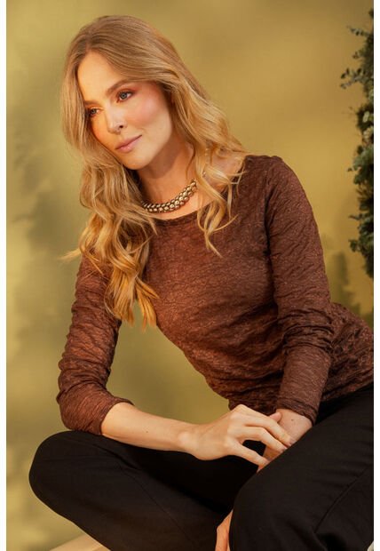 Blusa Blonda Manga Larga Café Ragged Pf11113077