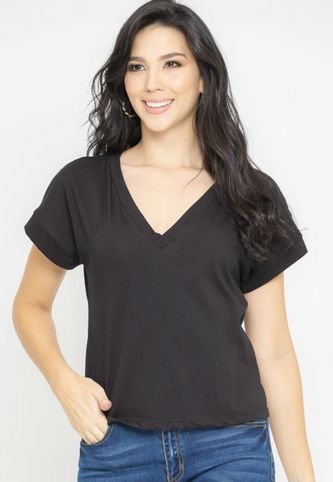 Camiseta Escote Pico Negro Ragged Pf51120611 Ragged