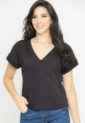 Camiseta Escote Pico Negro Ragged Pf51120611