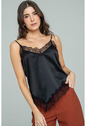 Blusa Satin Encaje Negro Ragged Pf12110886