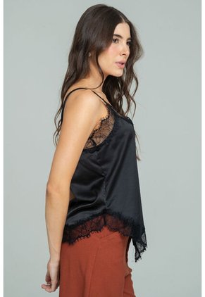 Blusa Satin Encaje Negro Ragged Pf12110886
