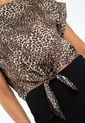 Blusa Satin Animal Print Café Ragged Pf12110782 de Ragged