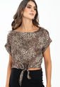 Blusa Satin Animal Print Café Ragged Pf12110782 de Ragged