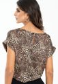 Blusa Satin Animal Print Café Ragged Pf12110782 de Ragged