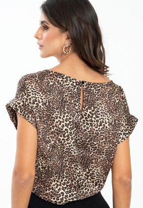 Blusa Satin Animal Print Café Ragged Pf12110782