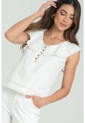 Blusa Atlantida Pespuntes Blanco Ragged Pf21110016