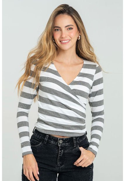 Top Cruzado Manga Larga Gris Ragged Pf11121137