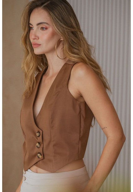 Chaleco Satin Café Ragged Pf11150045