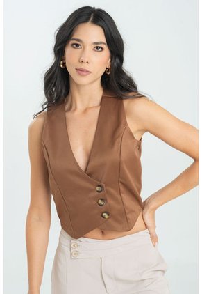 Chaleco Satin Café Ragged Pf11150045