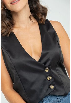 Chaleco Satin Negro Ragged Pf11150045