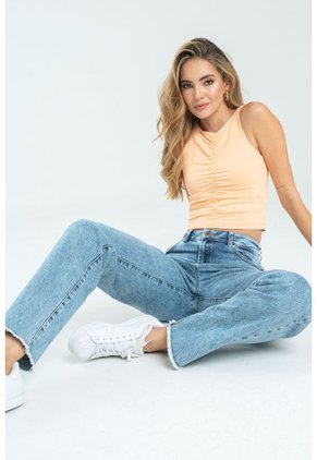 Jeans Mom Fit Cacao Azul Ragged Pf21350035