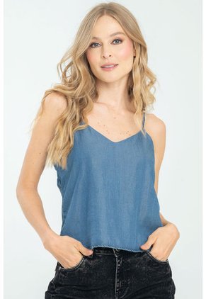 Blusa Tiras Tencel Azul Ragged Pf21110007