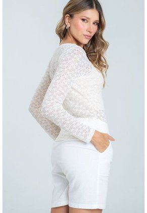 Blusa Blonda Manga Larga Blanco Ragged Pf11113077