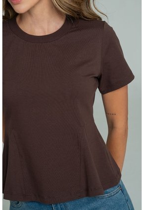 Camiseta Peplum Café Ragged Pf21120139