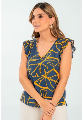 Blusa Rufle Azul Ragged Pf11113003