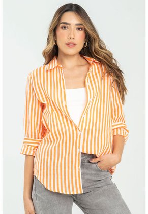Camisa Boyfriend Rayas Naranja Ragged Pf11112919