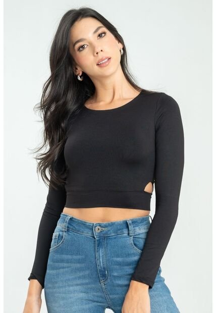 Crop Top Hideat Negro Ragged Pf13120802