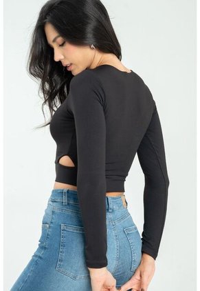 Crop Top Hideat Negro Ragged Pf13120802