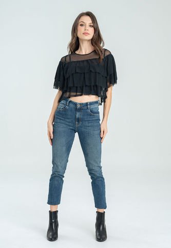 Blusa Capas Mesh Negro Ragged Pf12120362 Ragged