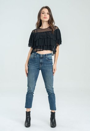 Blusa Capas Mesh Negro Ragged Pf12120362