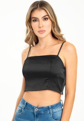 Crop Top Tirantes Satin Negro Ragged Pf12110783