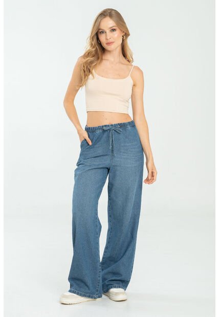 Jeans Wide Leg Jareta Azul Ragged Pf17350002
