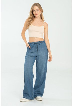 Jeans Wide Leg Jareta Azul Ragged Pf17350002