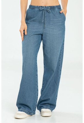 Jeans Wide Leg Jareta Azul Ragged Pf17350002
