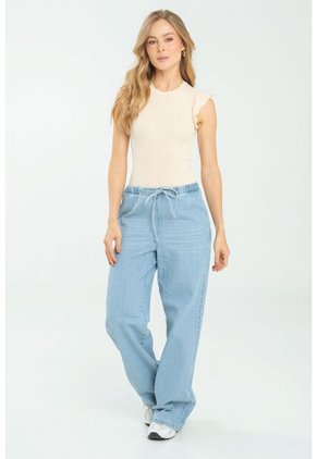 Jeans Wide Leg Jareta Azul Ragged Pf17350002